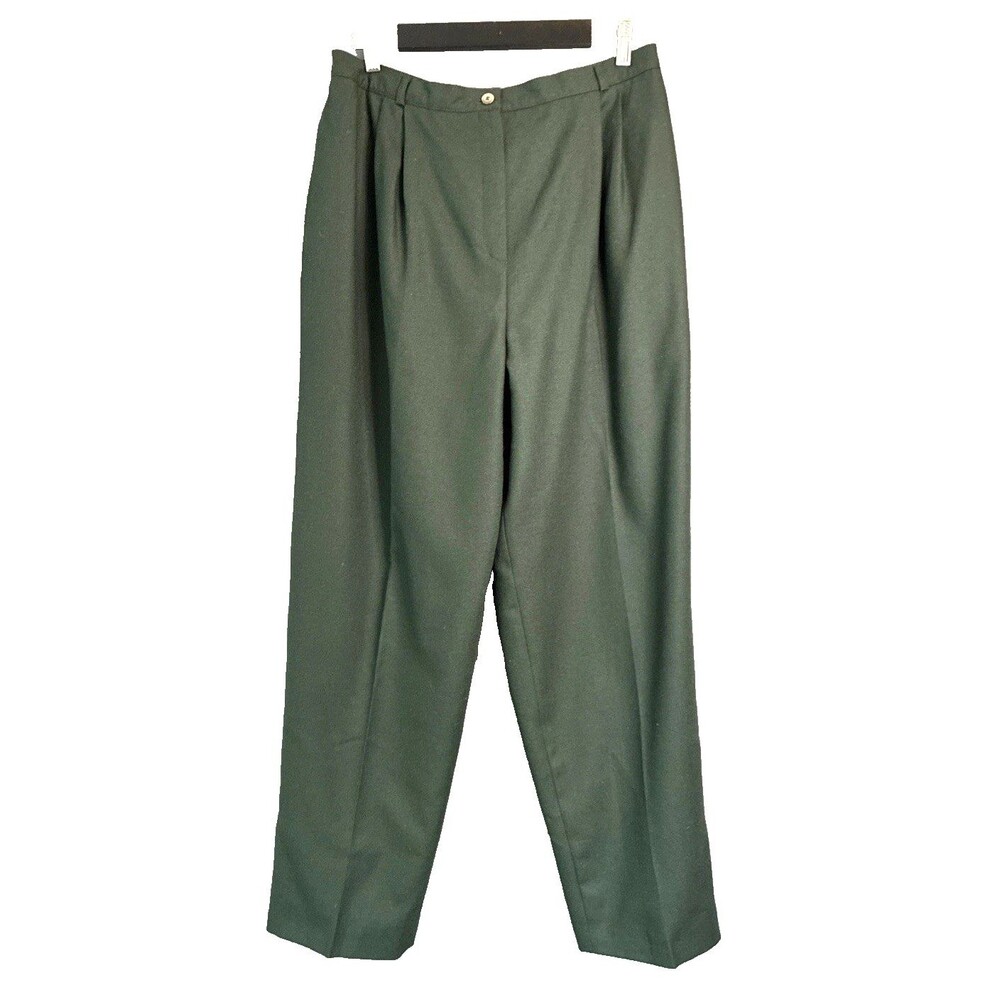 Vtg 80s High Waist Pleated Wool Baggy Trouser Pants Sz 14 Dark Green Poet Career